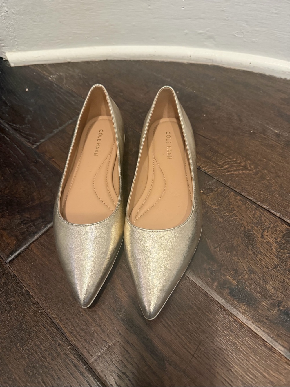 Cole Haan Shimmery Gold Pointed-Toe Flats